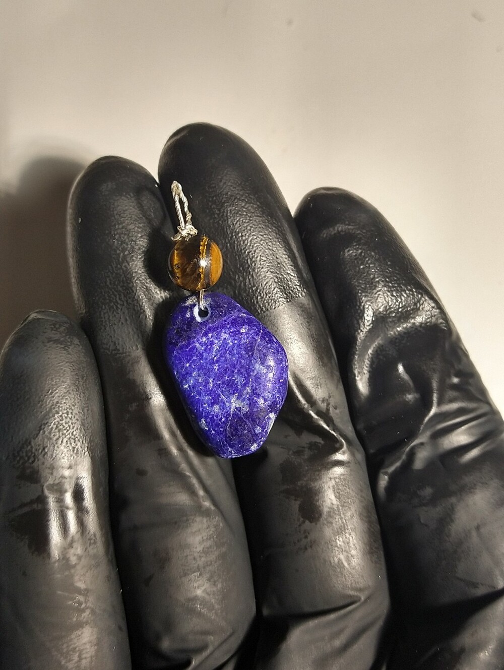 Lapis lazuli tiger eye sterling silver pendant